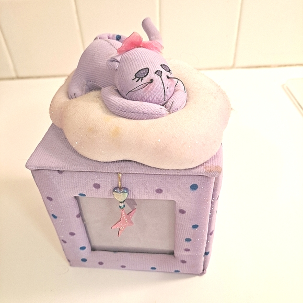 Cat cloud photo jewelry box picture container purple organizer keepsake decor